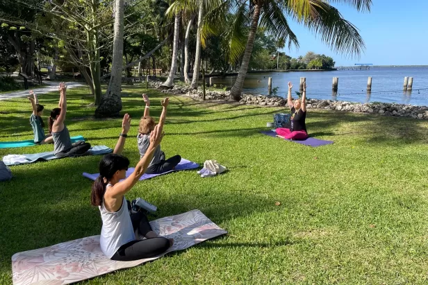 Participants can move through different relaxing poses along the river in this session. 
